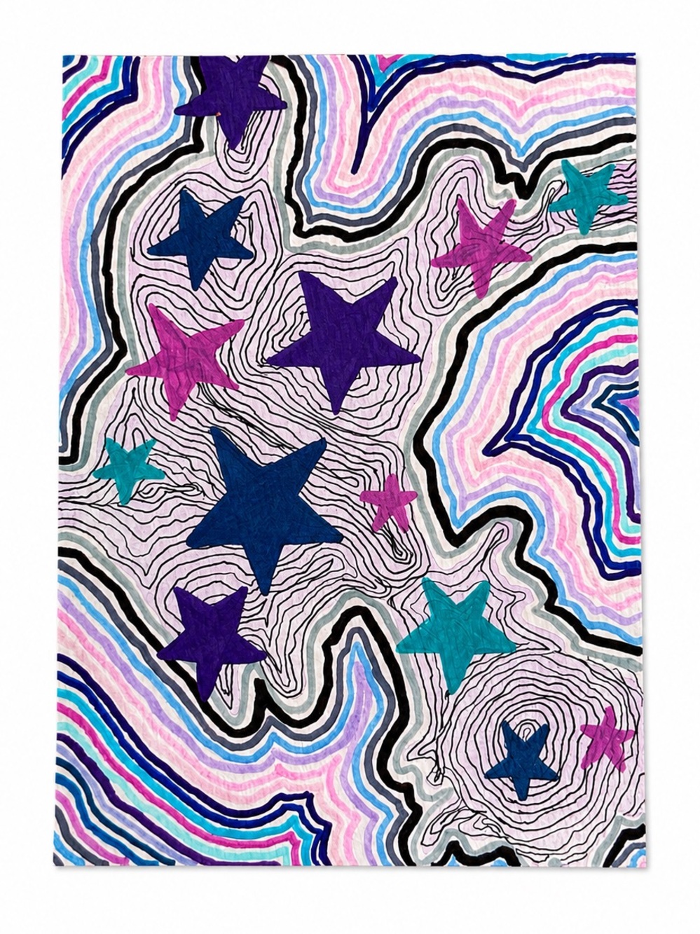 Original Psychedelic Star Artwork Handmade Abstract Marker Drawing Colorful Wall